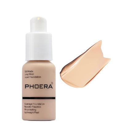 PHOERA Foundation, Flawless Soft Matte Liquid Foundation 24 HR Oil Control Concealer Foundation Makeup.