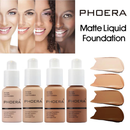 PHOERA Foundation, Flawless Soft Matte Liquid Foundation 24 HR Oil Control Concealer Foundation Makeup.