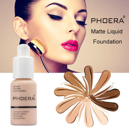 PHOERA Foundation, Flawless Soft Matte Liquid Foundation 24 HR Oil Control Concealer Foundation Makeup.