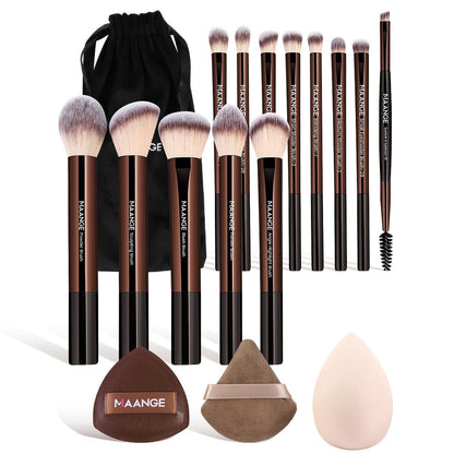 MAANGE 22PCS Makeup Brush Set Travel Makeup Brushes for Liquid Powder Contour Concealer Cream Cosmetics Blending Eyeshadow Eyeliner (Coffee)