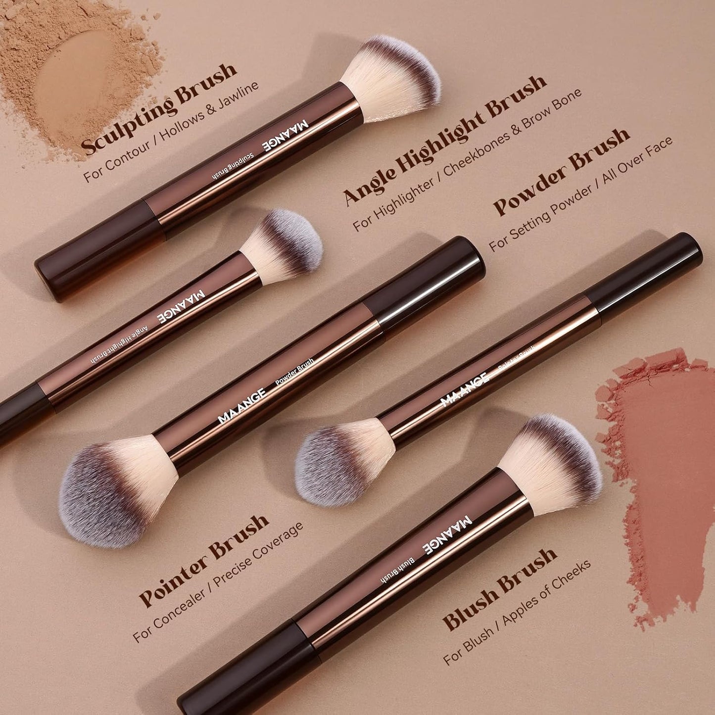 MAANGE 22PCS Makeup Brush Set Travel Makeup Brushes for Liquid Powder Contour Concealer Cream Cosmetics Blending Eyeshadow Eyeliner (Coffee)