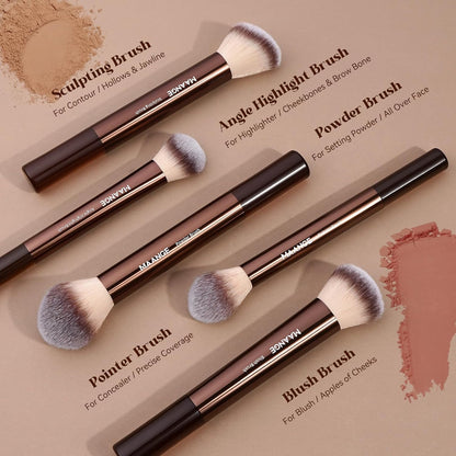 MAANGE 22PCS Makeup Brush Set Travel Makeup Brushes for Liquid Powder Contour Concealer Cream Cosmetics Blending Eyeshadow Eyeliner (Coffee)